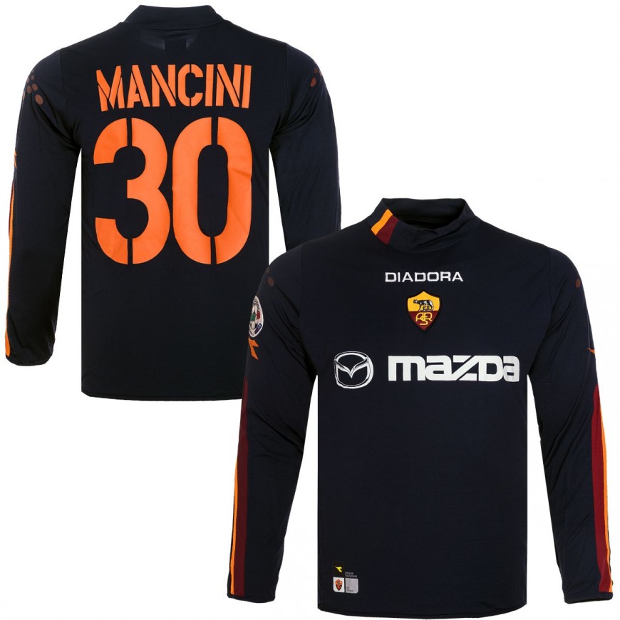 2003-04  roma third l/s match worn issued shirt mancini 30