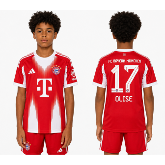 Adidas- 2025-26 fc bayern maglia home bambino olise 17